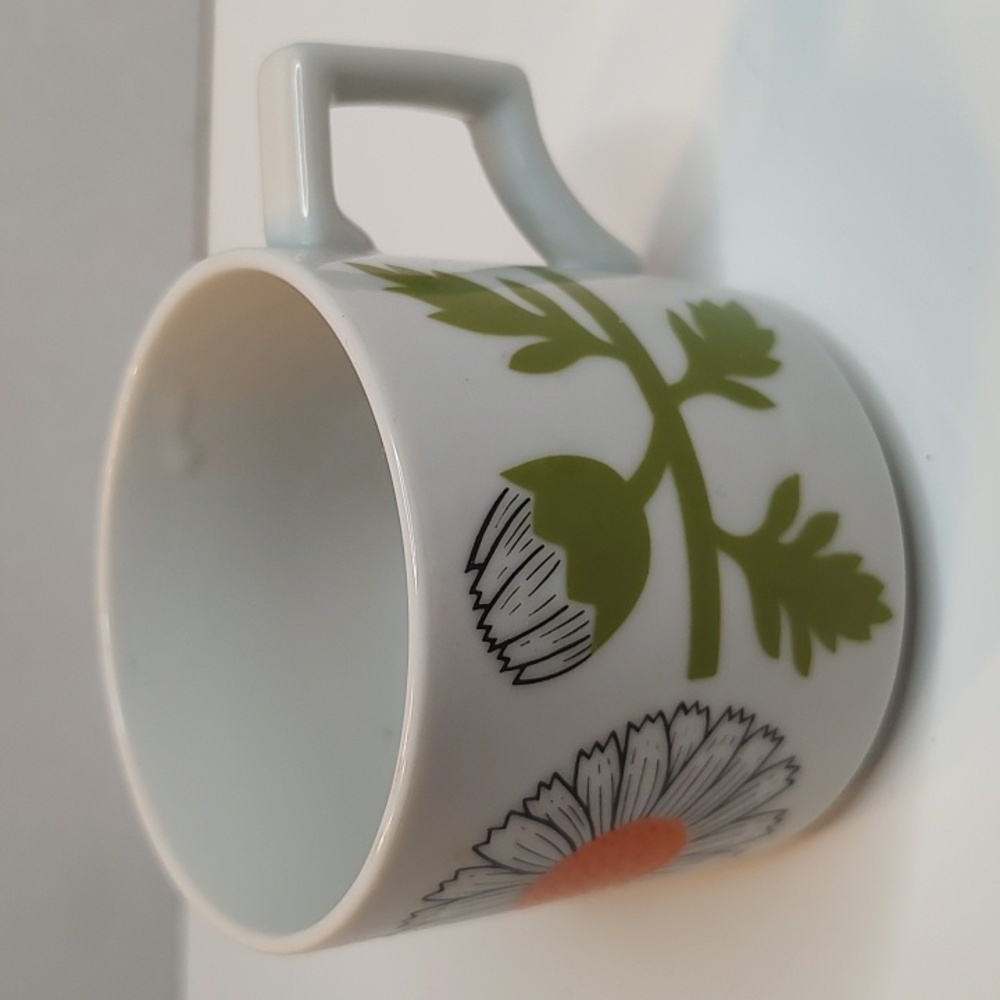 Vintage floral, orange, green and white mug